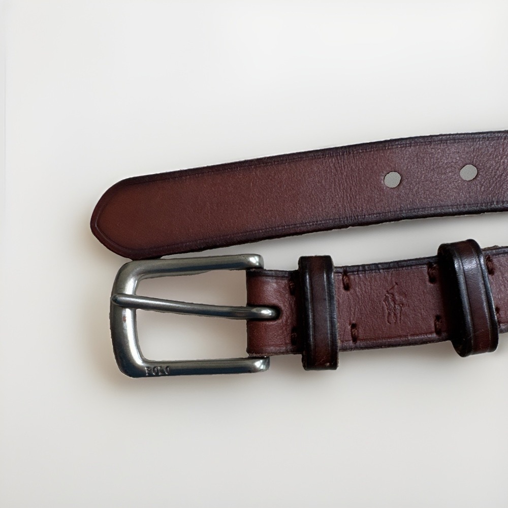 Polo Ralph Lauren Men Belt 42 Brown Italian Leather Silver Buckle Classic Preppy